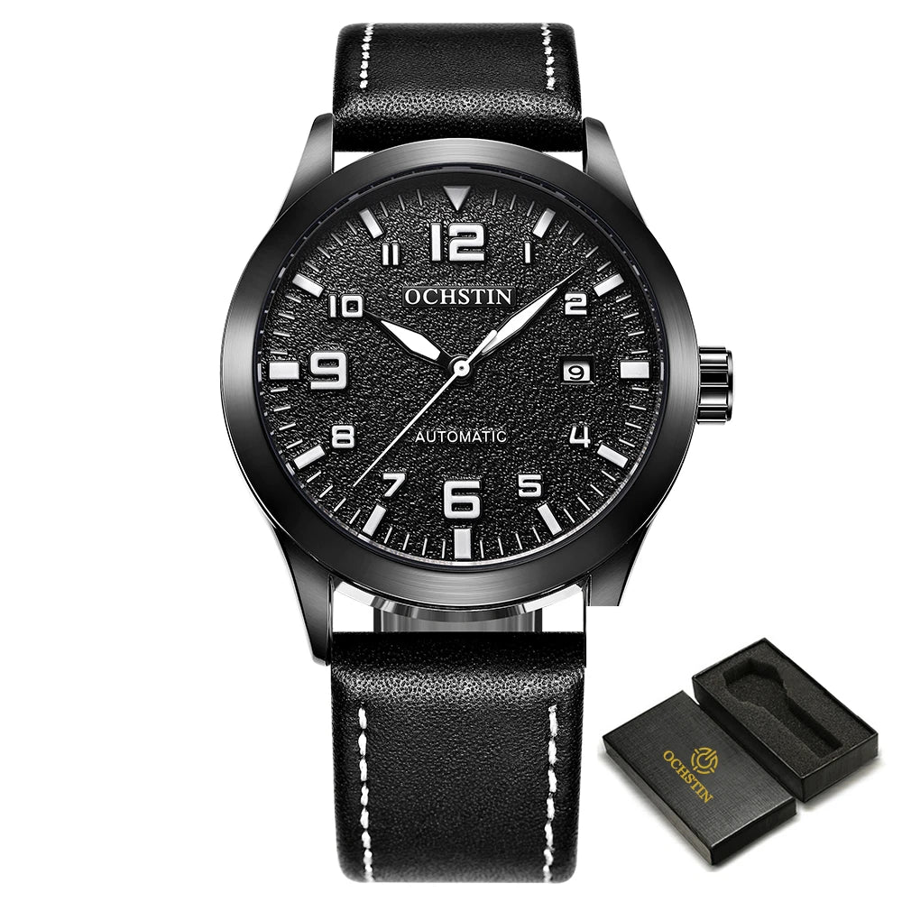 Man Mechanical Pilot Wrist Watches Luxury Self Wind Leather Mechanic Male Clock Auto Date Relogio Masculino Gift for Men