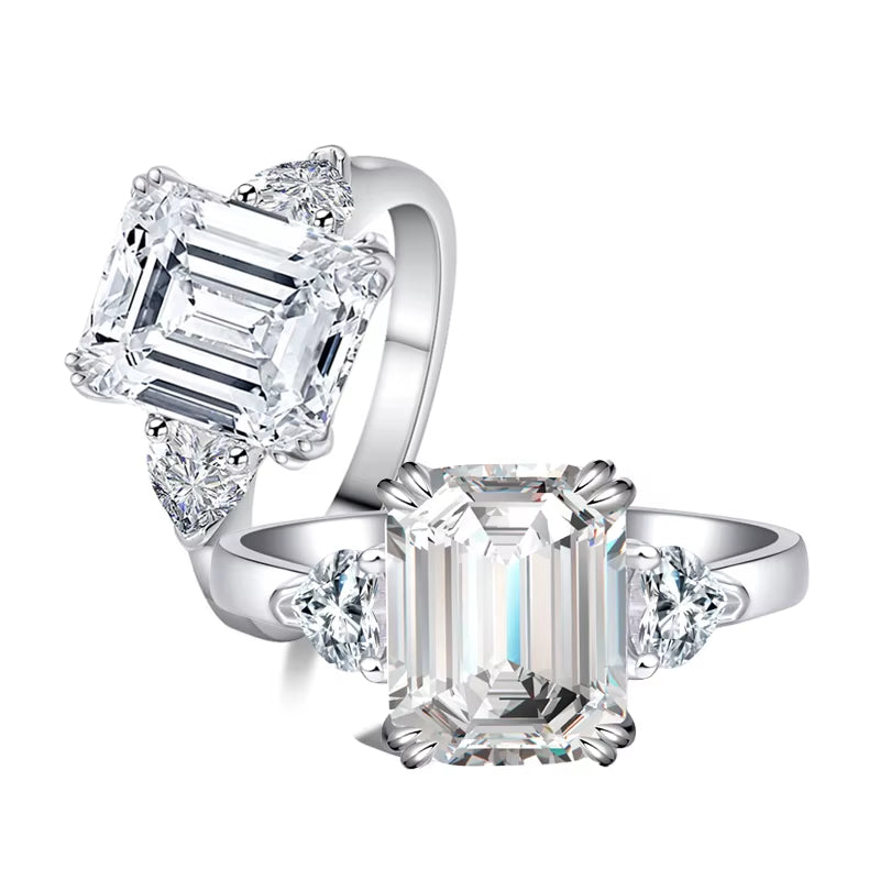 4CT Rectangular Mosonite Ring Emerald Cut Solid S925 Silver Women'S Jewelry Gift