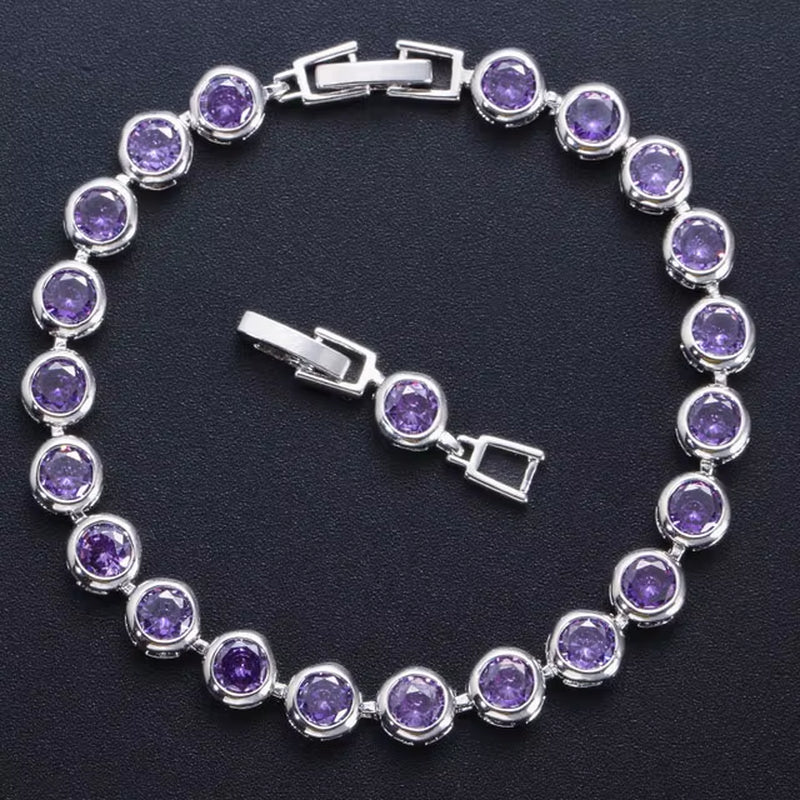Pera Gorgeous Design Gold Color round Shape Purple Cubic Zirconia Stone Charm Link Bracelets Wedding Jewelry for Women B020