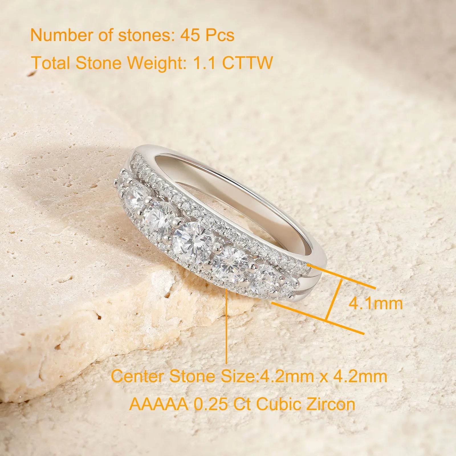 925 Sterling Silver Eternity Ring Wedding Band for Women 1.1Ct round White AAAAA Cz Size 4-13