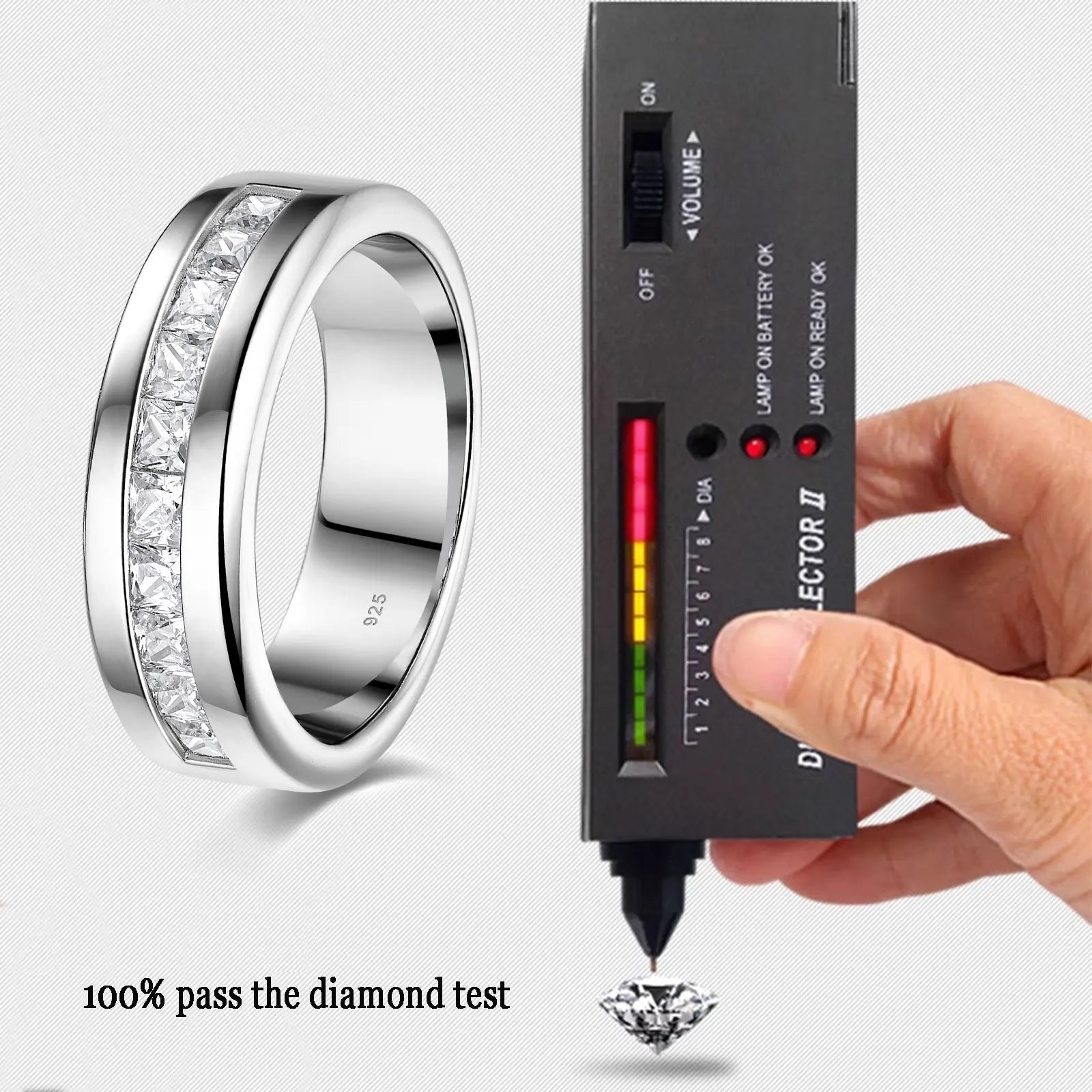 925 Sterling Silver Moissanite Mens Wedding Band Half Eternity Princess Cut Lab Created Diamond Ring Luxury Jewelry