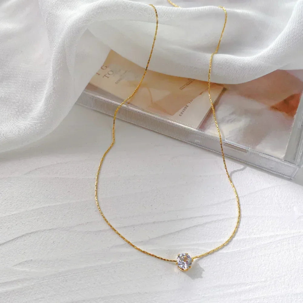 Mariasz Minimalist Gold Color Stainless Steel Heart Dainty Classic Zircon Charm anti Tarnish Chain Necklace for Women Jewelry