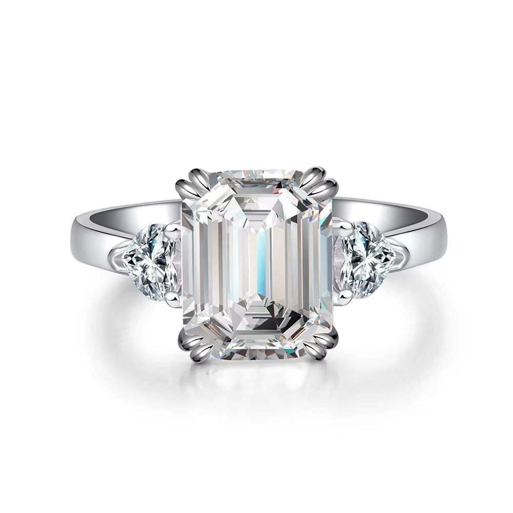 4CT Rectangular Mosonite Ring Emerald Cut Solid S925 Silver Women'S Jewelry Gift