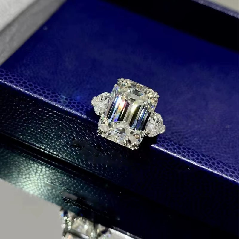 4CT Rectangular Mosonite Ring Emerald Cut Solid S925 Silver Women'S Jewelry Gift