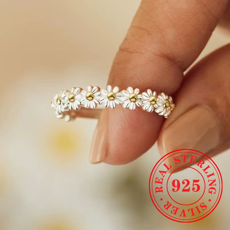 925 Sterling Silver Opening Women’S Rings New Small Daisy Designed Finger Accessories Fresh Exquisite Daily Wear Jewelry