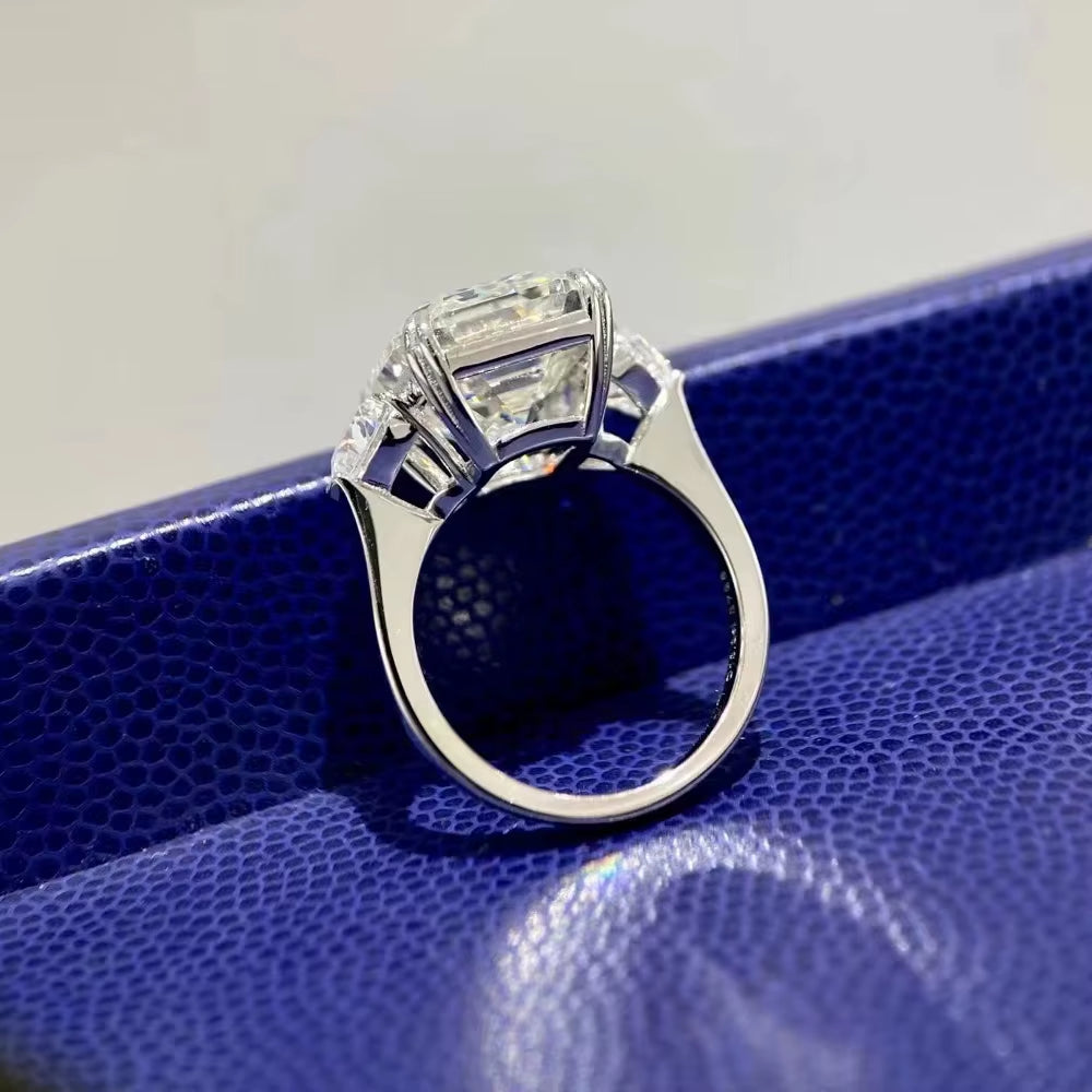 4CT Rectangular Mosonite Ring Emerald Cut Solid S925 Silver Women'S Jewelry Gift