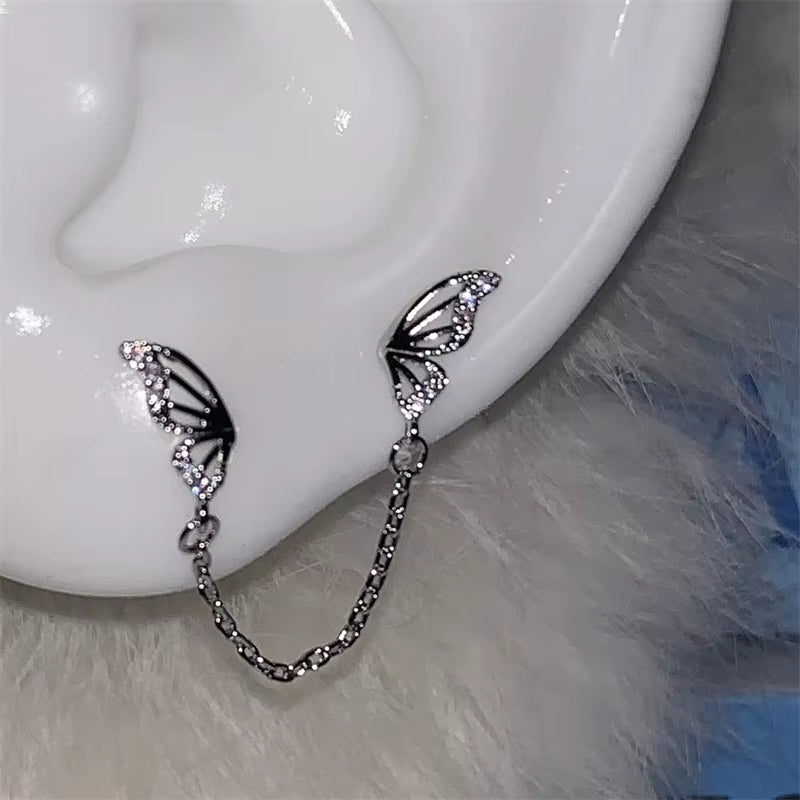 Shiny Hollow Silver Color Rhinestone Butterfly 316L Stainless Steel Ear Bone Nail Delicate Waterproof Small Earrings for Women