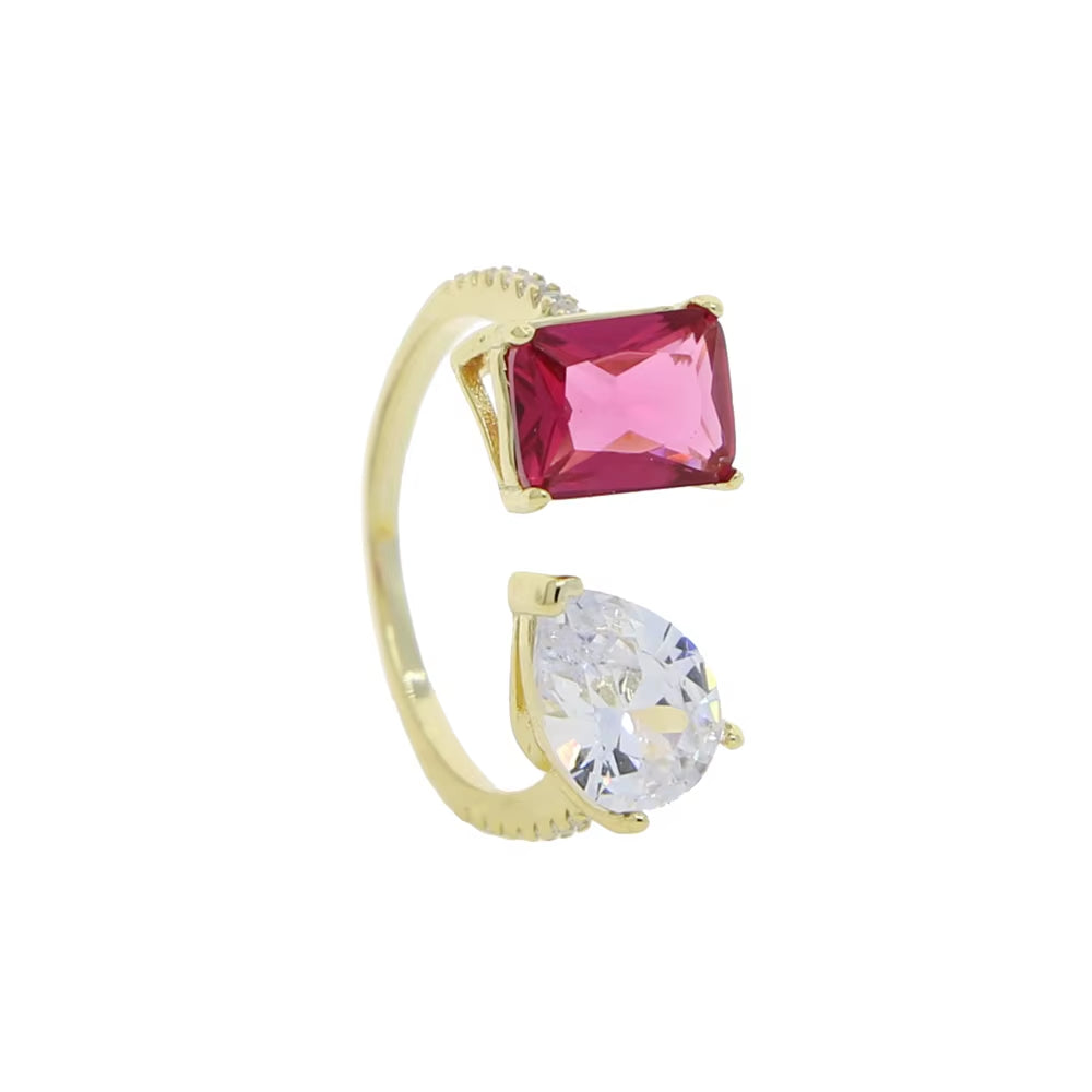 5A Cubic Zirconia CZ Rectangle Tear Drop Stone Sparking Bling Iced Out Open Adjusted Wedding Ring for Women
