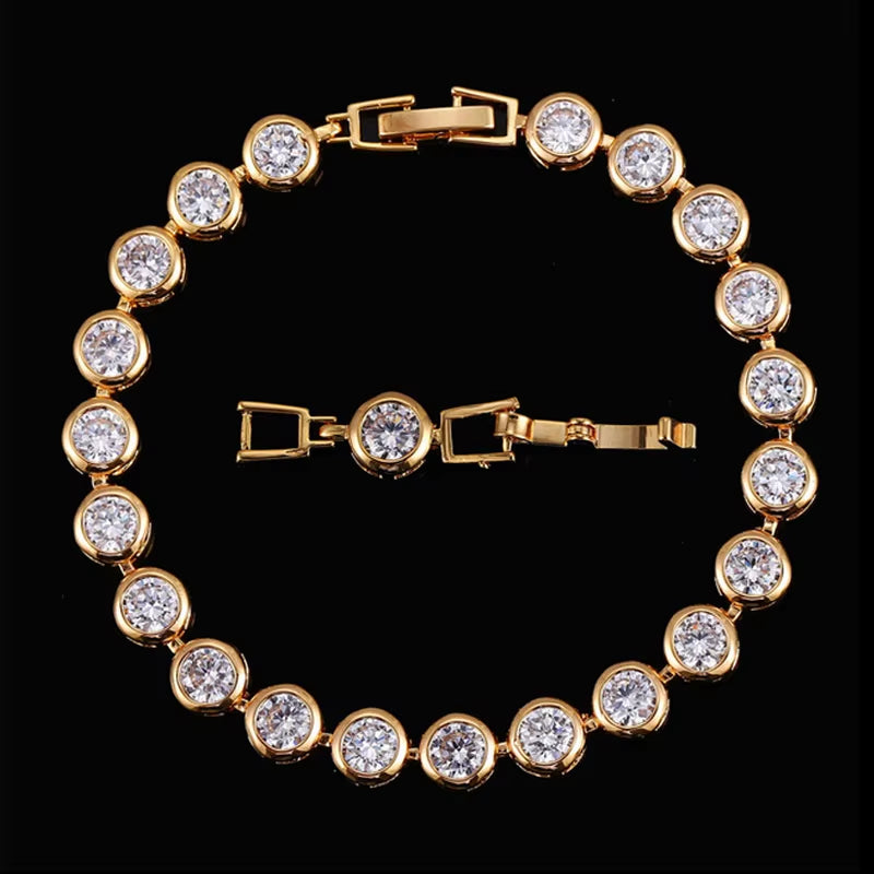 Pera Gorgeous Design Gold Color round Shape Purple Cubic Zirconia Stone Charm Link Bracelets Wedding Jewelry for Women B020