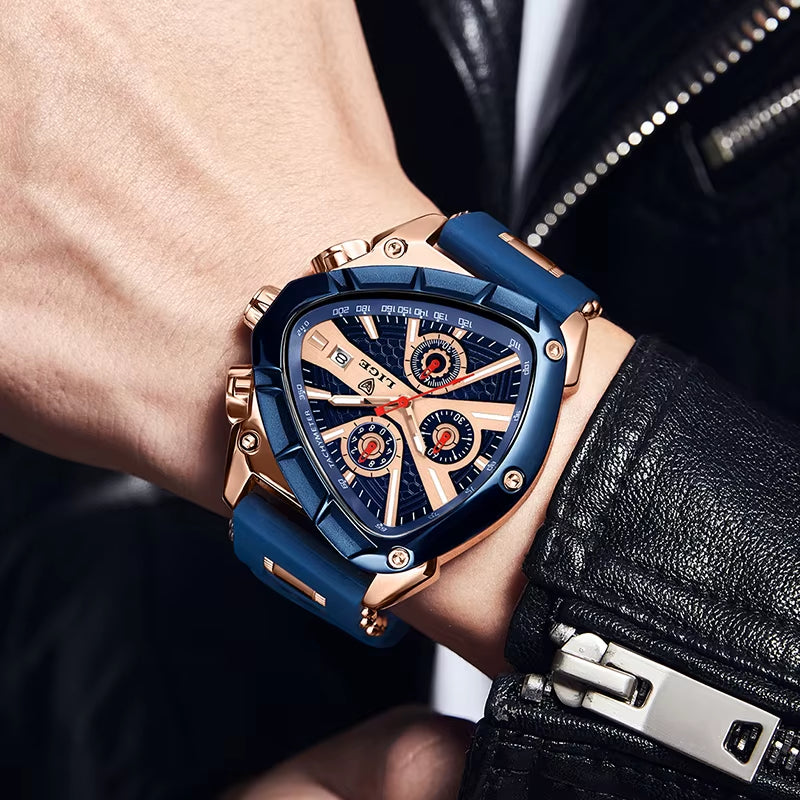 Fashion Men Watch Triangle Chronograph Military Wristwatch Sport Army Mens Watches Luxury Waterproof Quartz Clock Man Reloj