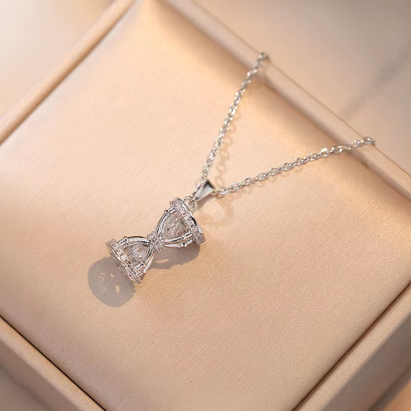 Original Design Crystal Hourglass Pendant Necklace for Women Korea Fashion Gold Color Stainless Steel Zircon Choker Jewelry Gift