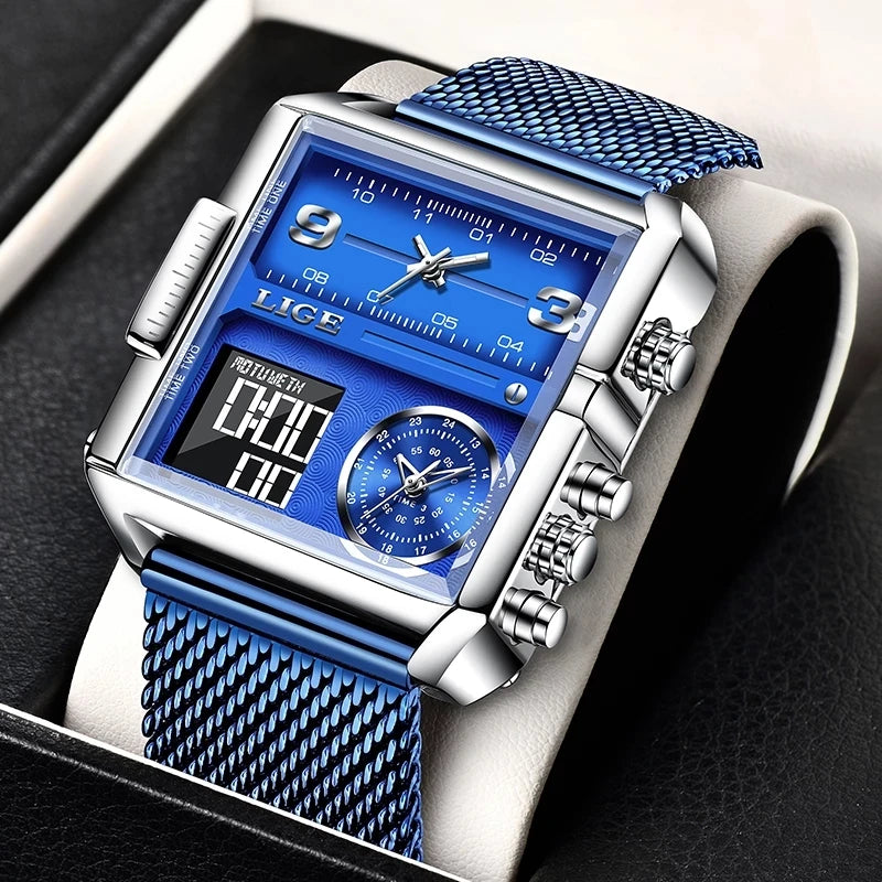 2025 Top Brand Luxury Mens Watches Square Digital Sports Quartz Wrist Watch for Men Waterproof Stopwatch Relogio Masculino