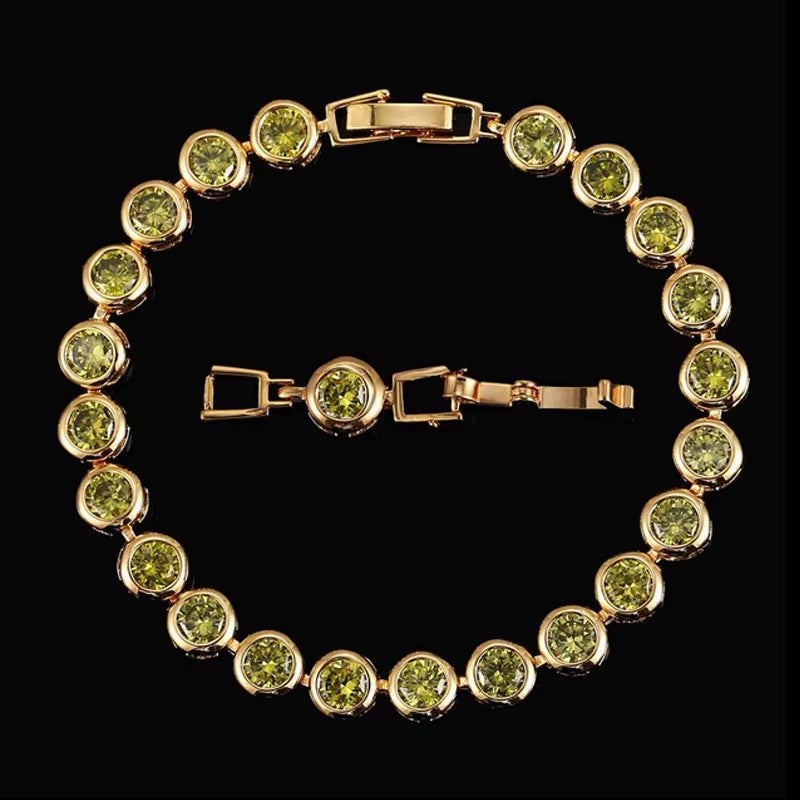 Pera Gorgeous Design Gold Color round Shape Purple Cubic Zirconia Stone Charm Link Bracelets Wedding Jewelry for Women B020