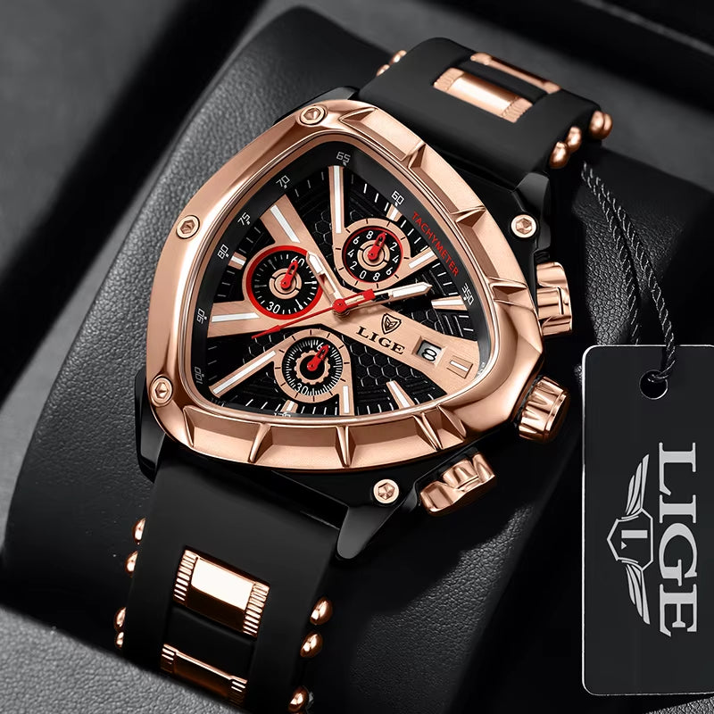 Fashion Men Watch Triangle Chronograph Military Wristwatch Sport Army Mens Watches Luxury Waterproof Quartz Clock Man Reloj