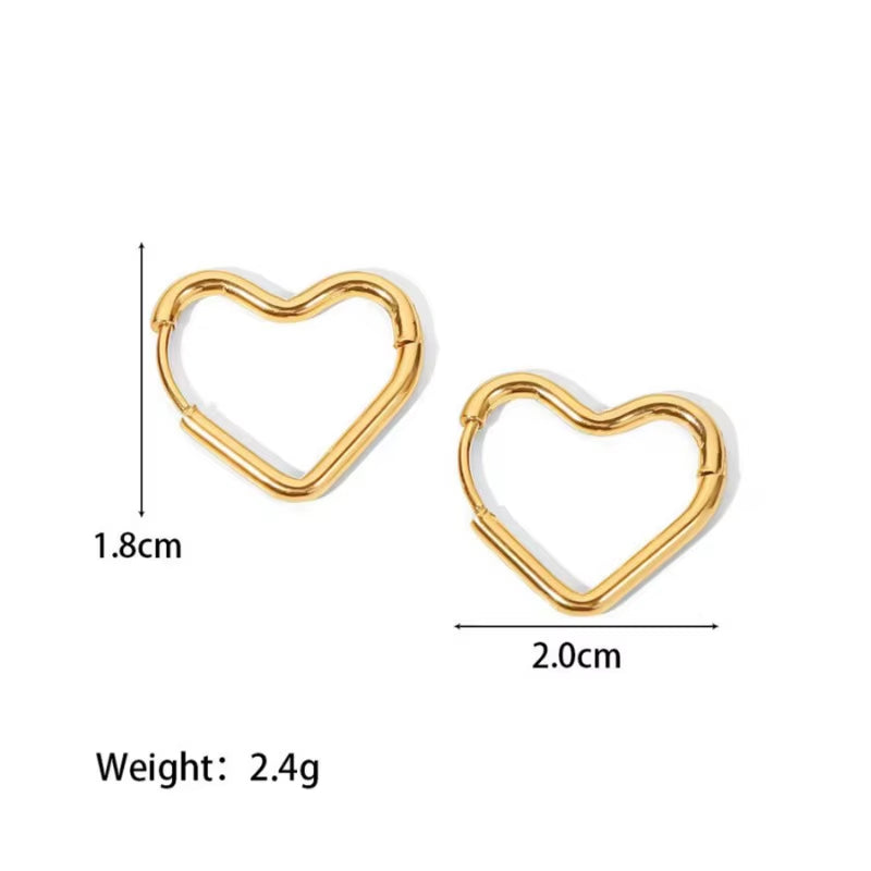 2Pcs Fashion Gold Color Stainless Steel Heart Earrings Studs for Women Girl, Simple Punk Hoop Earrings Piercing Jewelry Gift
