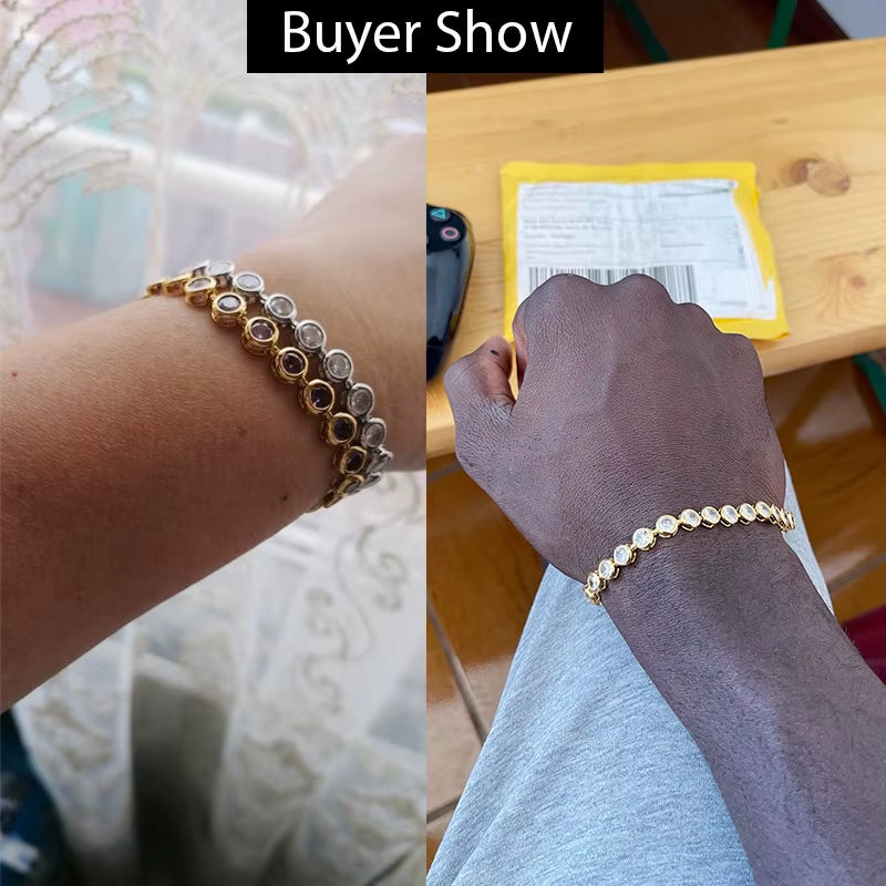 Pera Gorgeous Design Gold Color round Shape Purple Cubic Zirconia Stone Charm Link Bracelets Wedding Jewelry for Women B020