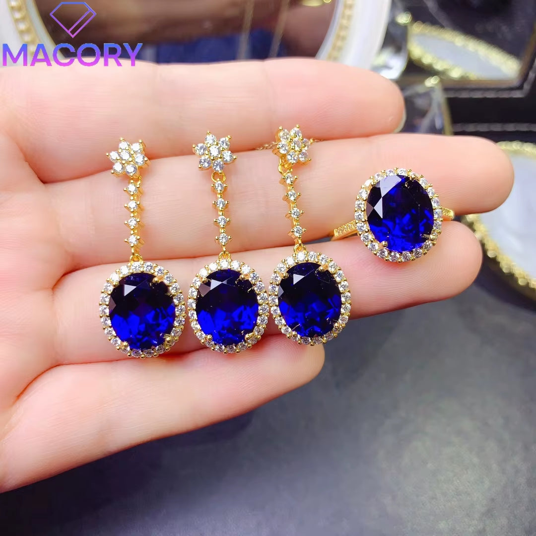 925 Sterling Silver Set Ladies Sapphire Jewelry Set Elegant Jewelry Free Shipping Promotional Necklace Christmas Wholesale