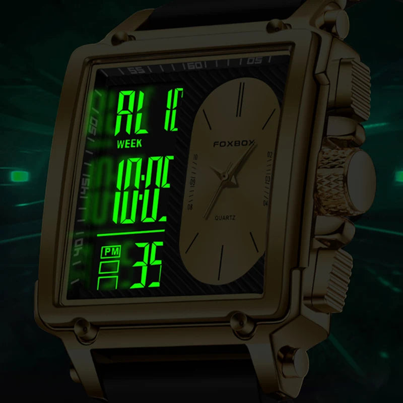 LIGE New Fashion Square Digital Watch Men Casual Sports Waterproof Men'S Quartz Wristwatches FOXBOX Top Brand Luxury Chronograph