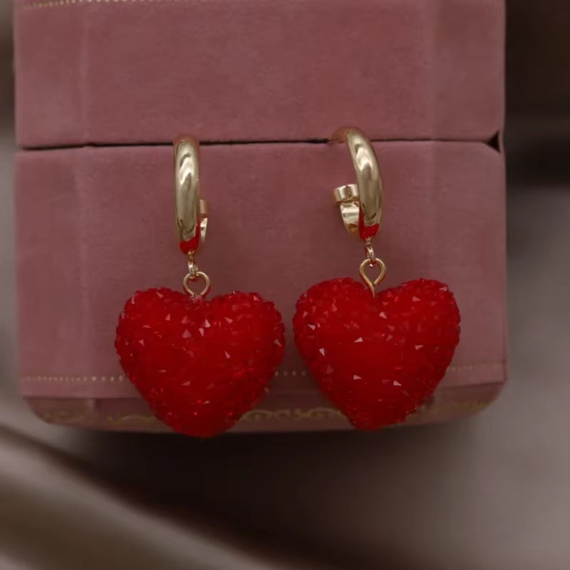 Korean New Design Fashion Jewelry Grey Love Crystal Pendant Earrings Elegant Women'S Evening Party Accessories