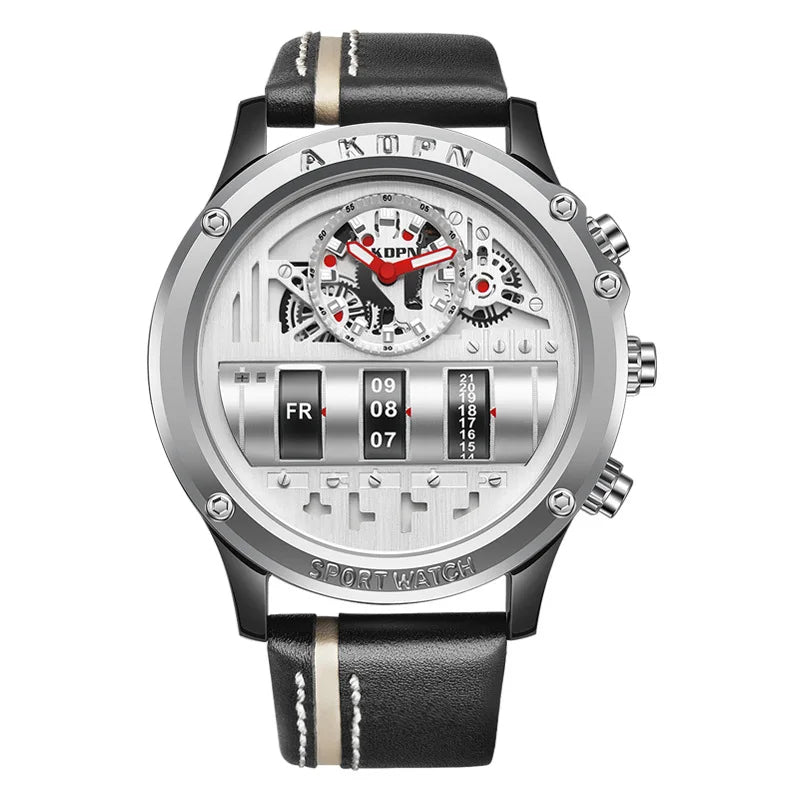 Business Casual Watch for Men Creative Men Wristwatch Unique Rotate Date Leather Strap Quartz Watch Male Military Sport Clock