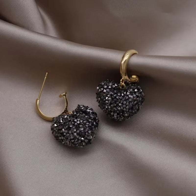 Korean New Design Fashion Jewelry Grey Love Crystal Pendant Earrings Elegant Women'S Evening Party Accessories