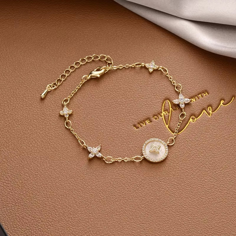 New Korean Fashion Elegant Inlaid Rhinestone Bracelets Yellow Flower Charm Bracelet for Women Gold Color Luxury Jewelry Gifts