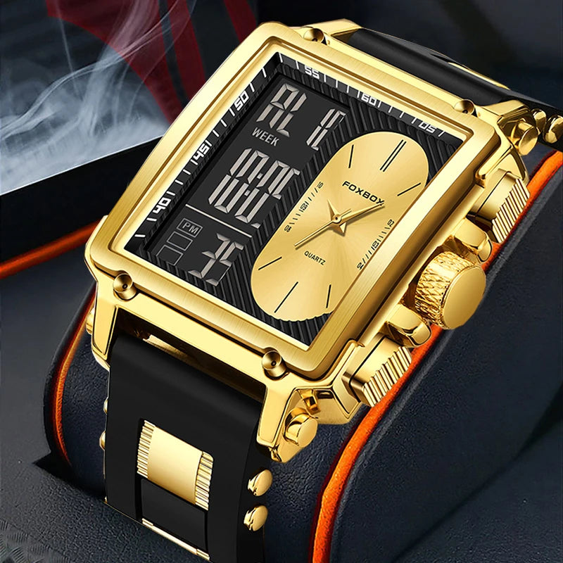 LIGE New Fashion Square Digital Watch Men Casual Sports Waterproof Men'S Quartz Wristwatches FOXBOX Top Brand Luxury Chronograph