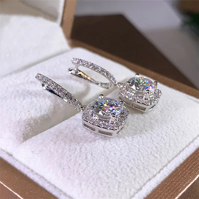 D Moissanite 3Ct Earrings 925 Sterling Silver Original Certified Moissanite 1Ct Hoop Drop Dangle Earrings 2Ct Huggie for Women