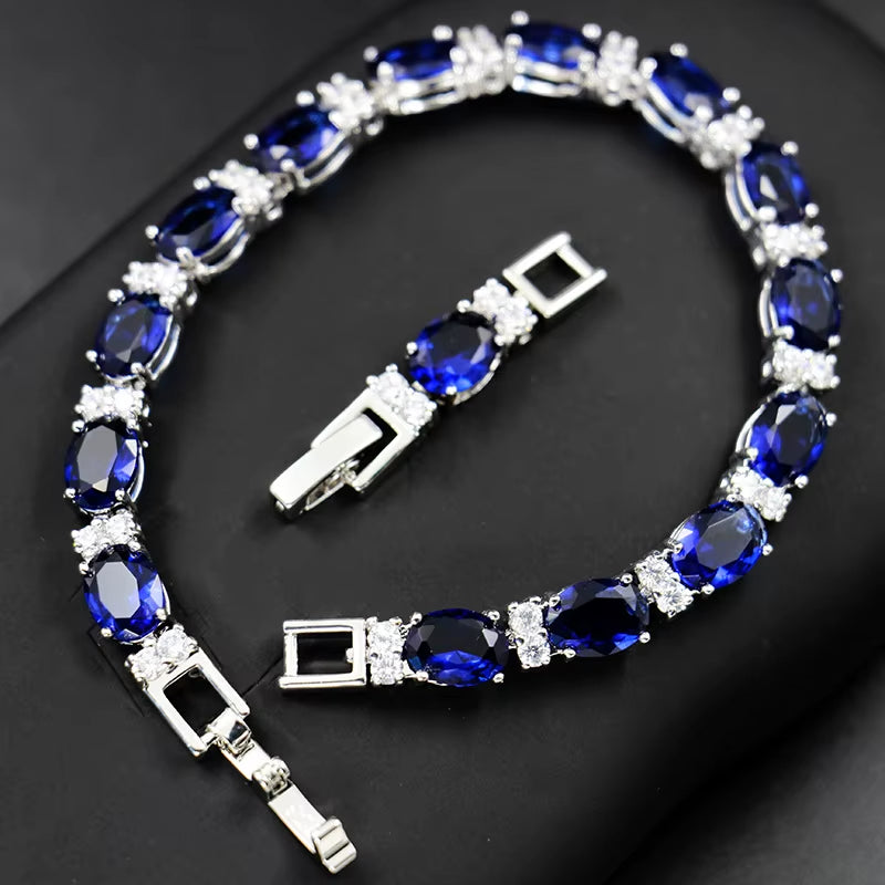 Fashion Hand Jewelry Geometry Gemstone Bracelet for Women Delicate Artificial Sapphire Female Accessory for Wedding