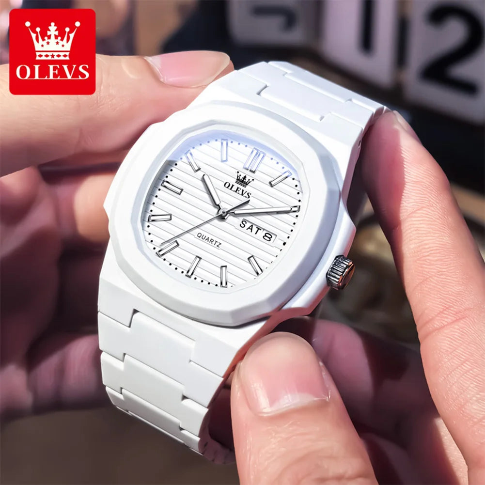 Luxury Man Wristwatch Waterproof Date Luminous Watch for Men White Resin Men'S Quartz Watches Reloj Hombre