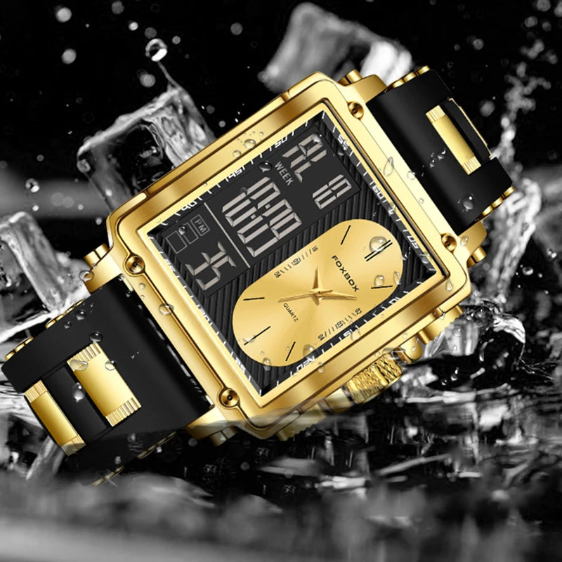 LIGE New Fashion Square Digital Watch Men Casual Sports Waterproof Men'S Quartz Wristwatches FOXBOX Top Brand Luxury Chronograph