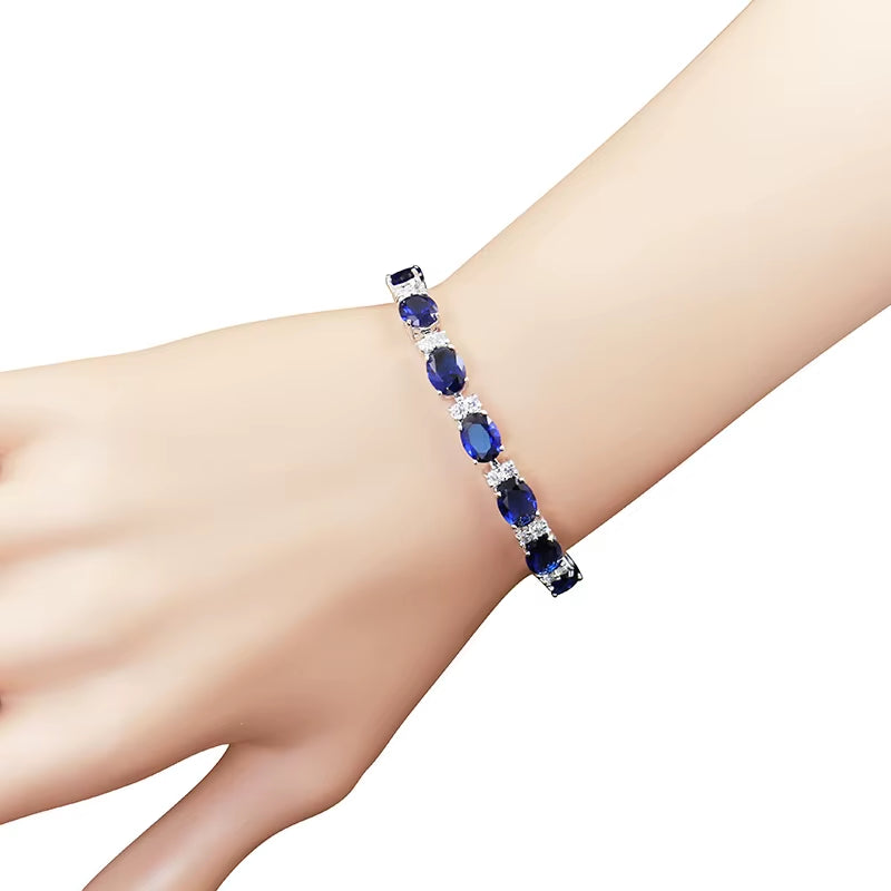 Fashion Hand Jewelry Geometry Gemstone Bracelet for Women Delicate Artificial Sapphire Female Accessory for Wedding