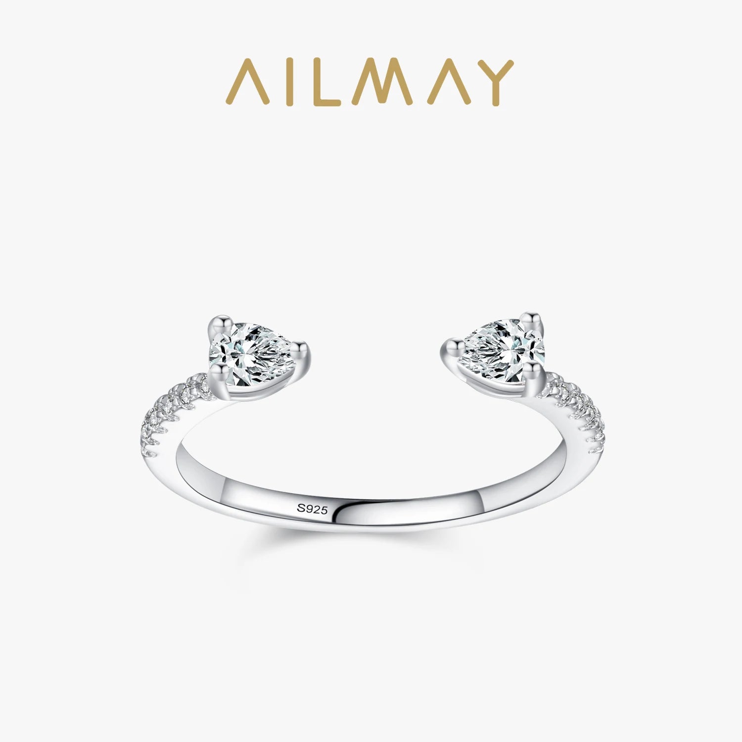 Solid 925 Sterling Silver Water Drop Shape Dazzling CZ Adjustable Finger Ring for Women Girls Birthday Party Jewelry Gift