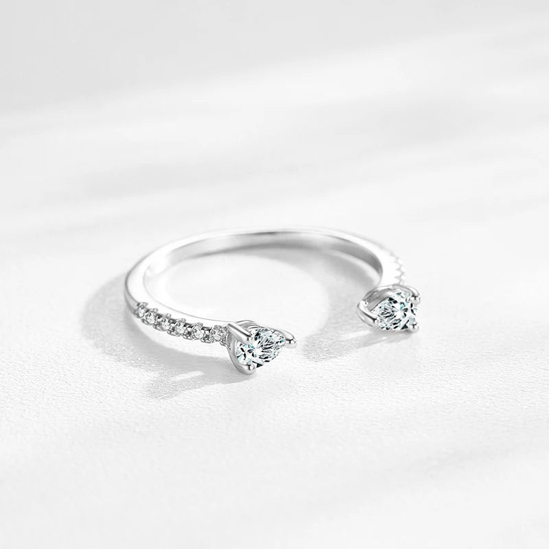Solid 925 Sterling Silver Water Drop Shape Dazzling CZ Adjustable Finger Ring for Women Girls Birthday Party Jewelry Gift