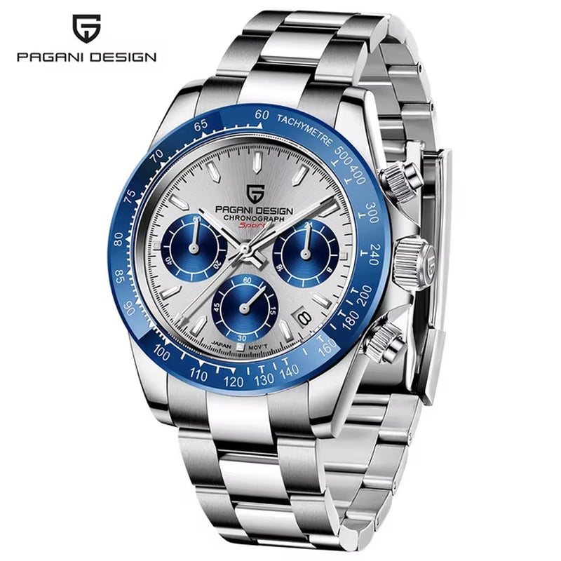 40Mm New V2 Men'S Quartz Watches Sapphire Retro Chronograph Stainless Steel Waterproof Watch Men Relogio Masculino