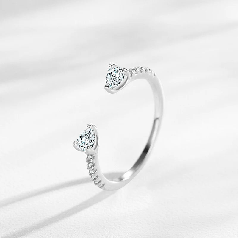 Solid 925 Sterling Silver Water Drop Shape Dazzling CZ Adjustable Finger Ring for Women Girls Birthday Party Jewelry Gift