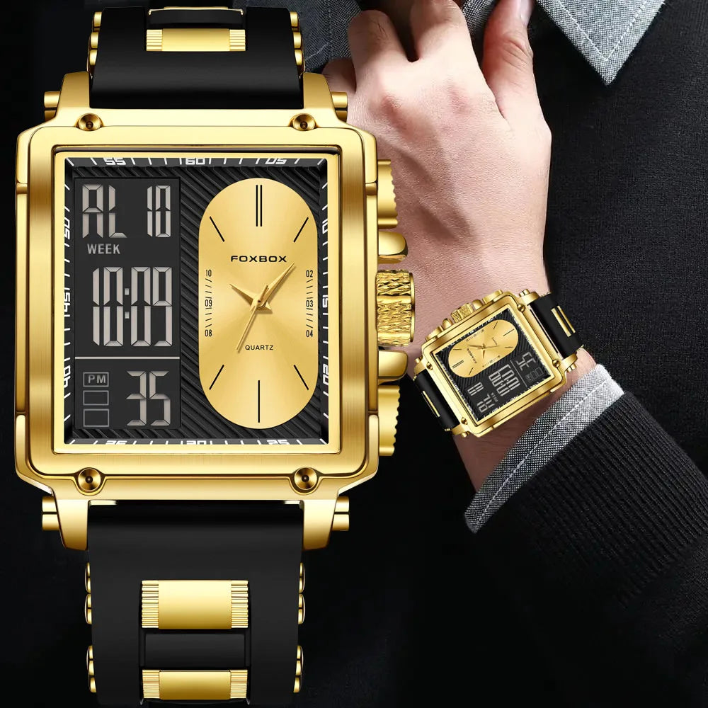 LIGE New Fashion Square Digital Watch Men Casual Sports Waterproof Men'S Quartz Wristwatches FOXBOX Top Brand Luxury Chronograph