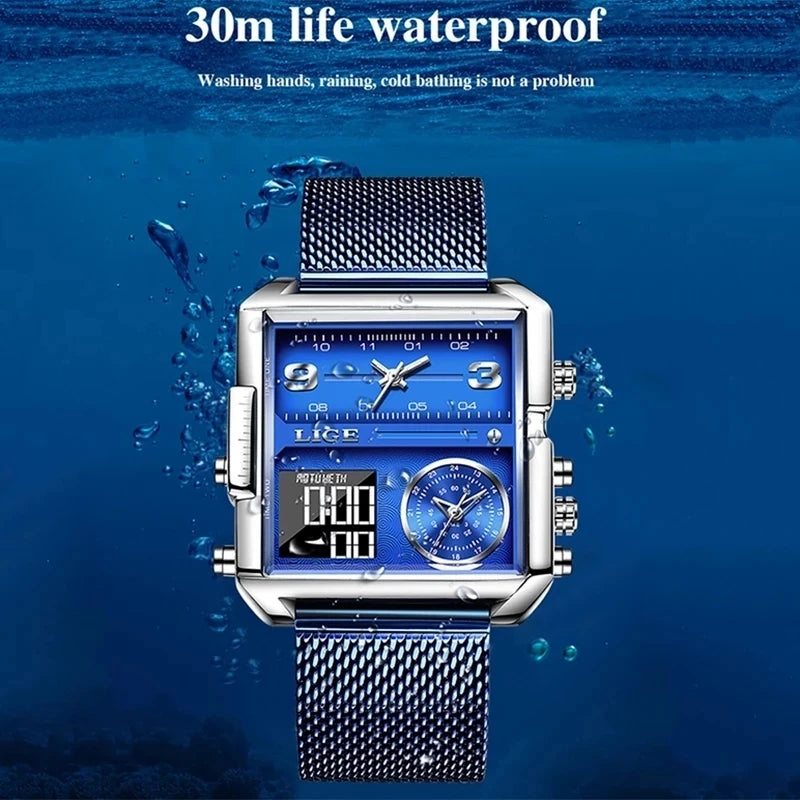 2025 Top Brand Luxury Mens Watches Square Digital Sports Quartz Wrist Watch for Men Waterproof Stopwatch Relogio Masculino