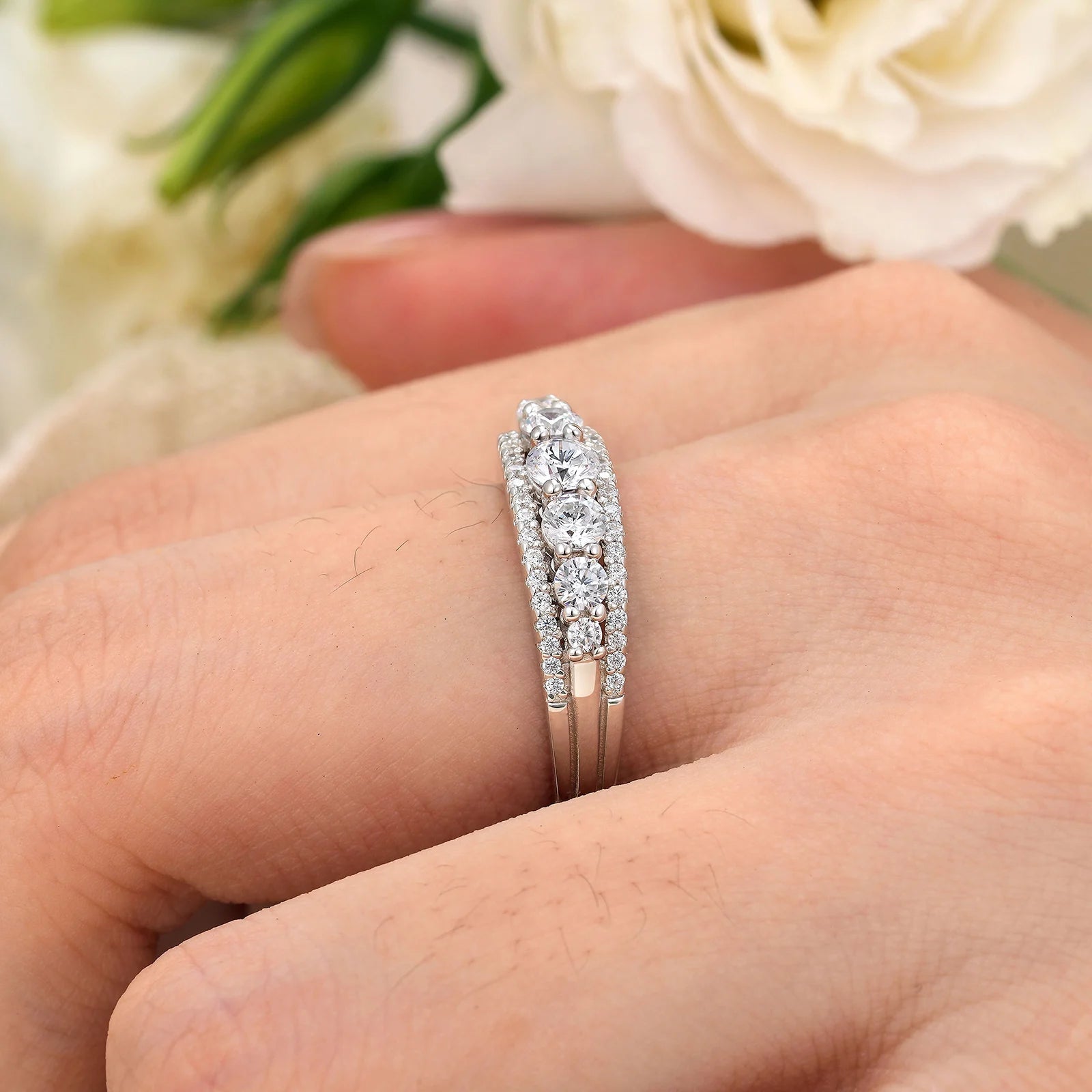 925 Sterling Silver Eternity Ring Wedding Band for Women 1.1Ct round White AAAAA Cz Size 4-13