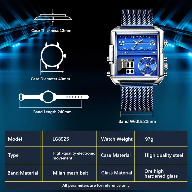 2025 Top Brand Luxury Mens Watches Square Digital Sports Quartz Wrist Watch for Men Waterproof Stopwatch Relogio Masculino