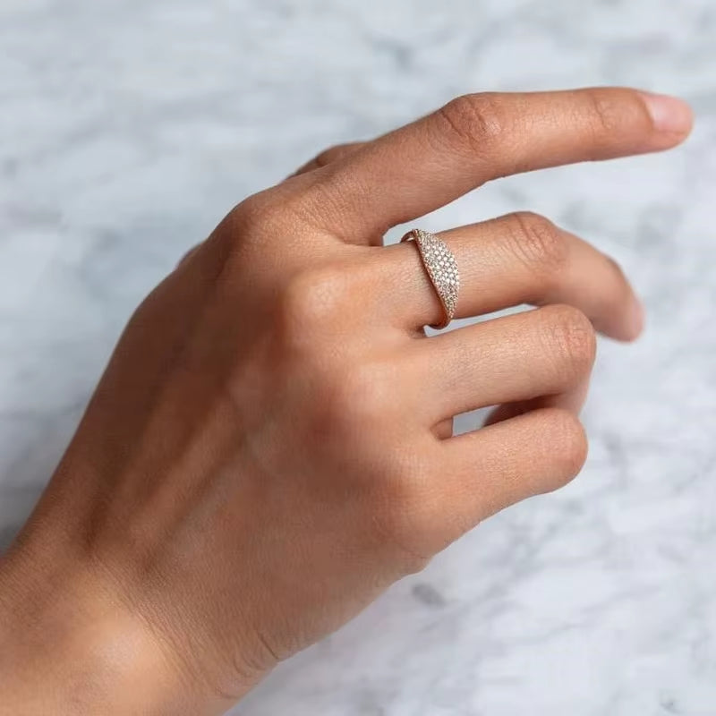 Simple Elegant Women Rings Full Bling Iced Out CZ Stone Luxury Gold Color Female Rings Wedding Party Statement Jewelry