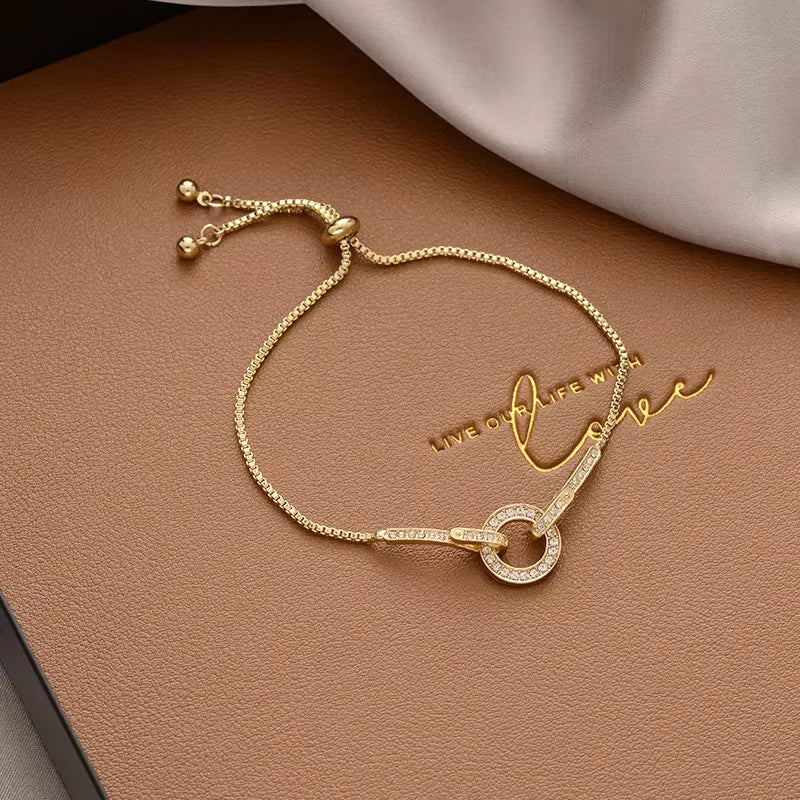 New Korean Fashion Elegant Inlaid Rhinestone Bracelets Yellow Flower Charm Bracelet for Women Gold Color Luxury Jewelry Gifts