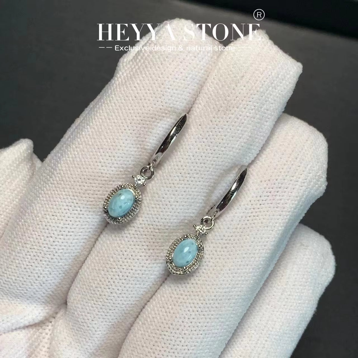Natural Larimar Hoop Earrings for Women 925 Silver Plated Earrings Simple Fine Jewelry Stone Gemstone Classic Style