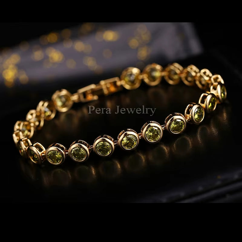 Pera Gorgeous Design Gold Color round Shape Purple Cubic Zirconia Stone Charm Link Bracelets Wedding Jewelry for Women B020