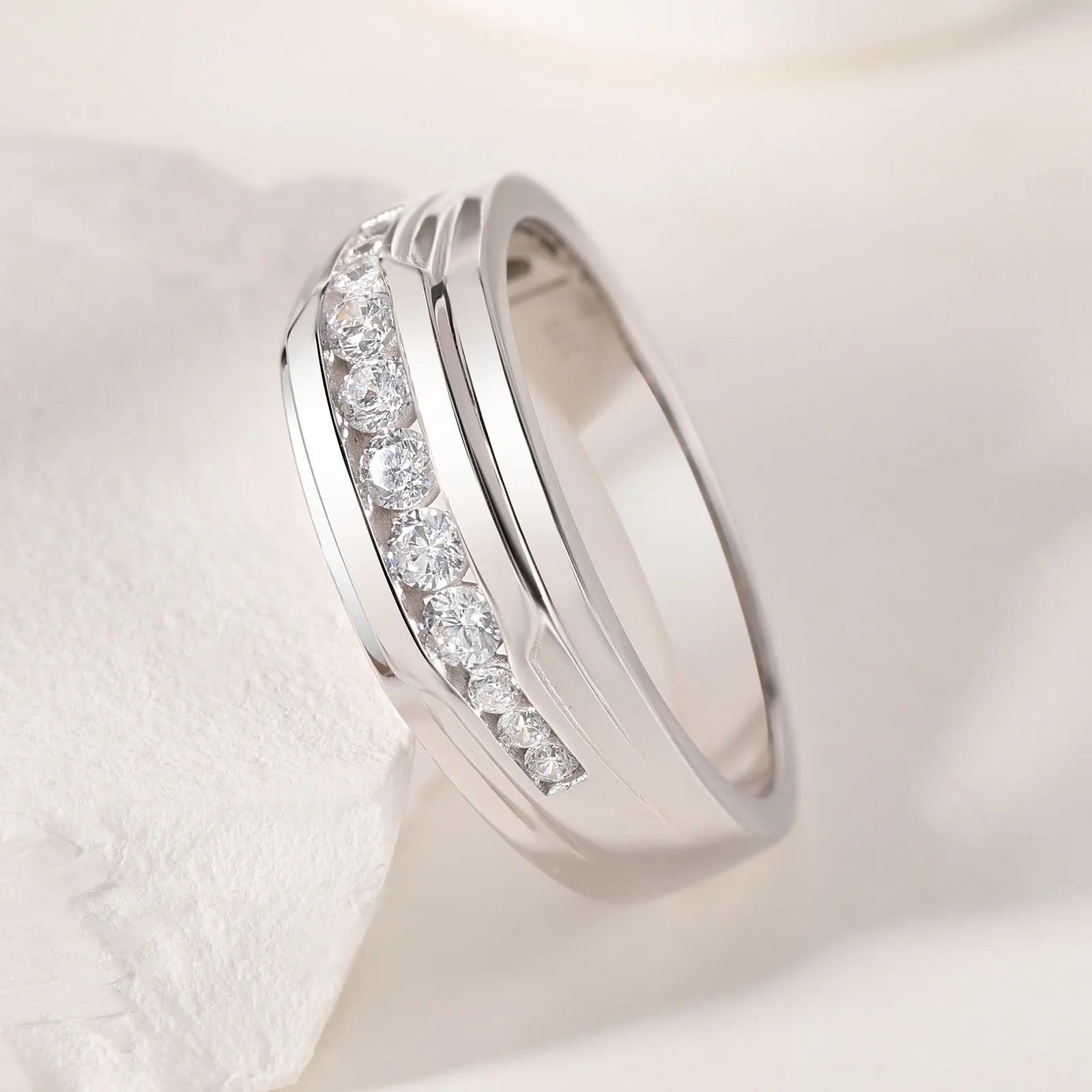  Full Moissanite Wedding Band for Men 925 Sterling Silver Engagement Rings Pave round Eternity Promise Ring Size 8-12