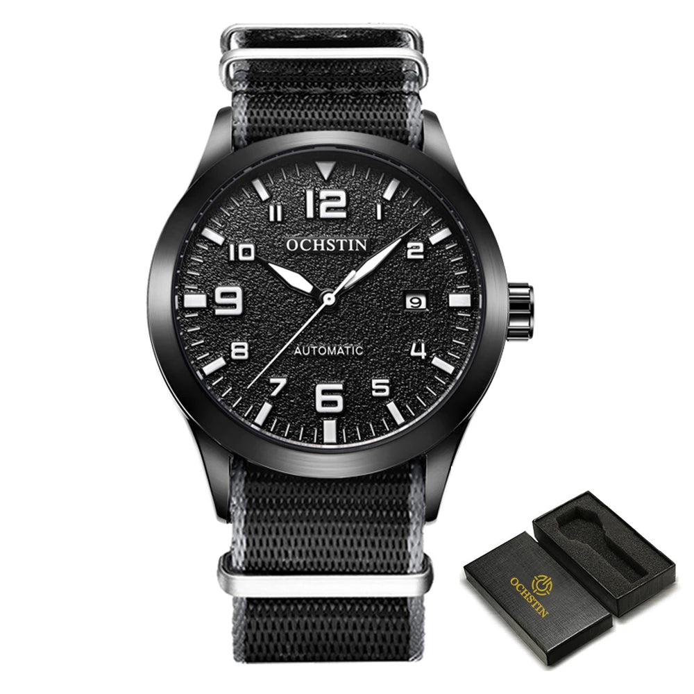 Man Mechanical Pilot Wrist Watches Luxury Self Wind Leather Mechanic Male Clock Auto Date Relogio Masculino Gift for Men