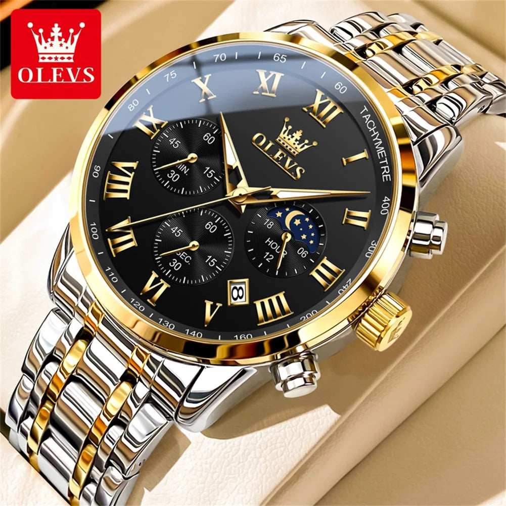 5529 Top Luxury Brand Men'S Watch Waterproof Luminous Stainless Steel Lunar Phase Timing Code Watch New Quartz Men'S Watch