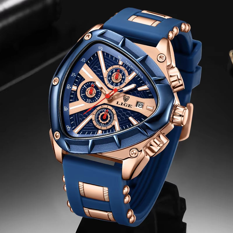 Fashion Men Watch Triangle Chronograph Military Wristwatch Sport Army Mens Watches Luxury Waterproof Quartz Clock Man Reloj