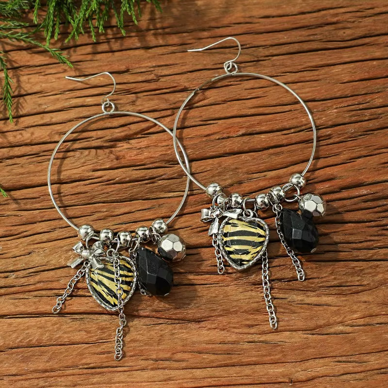 Retro Metal Hoop Earrings Creative Multi Element Bow Chain Zebra Pattern Ear Rings for Women Bohemian Jewelry Wholesale