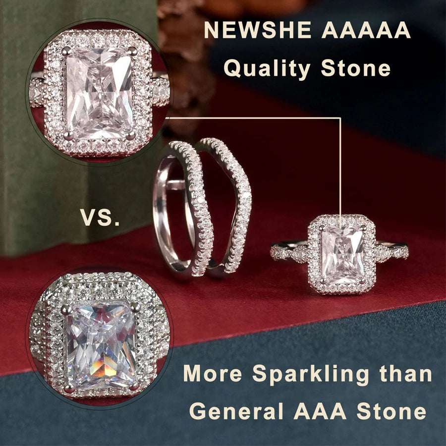 Solid 925 Sterling Silver Wedding Rings Set for Women AAAAA Grade CZ Engagement Ring Detachable Guard Bands